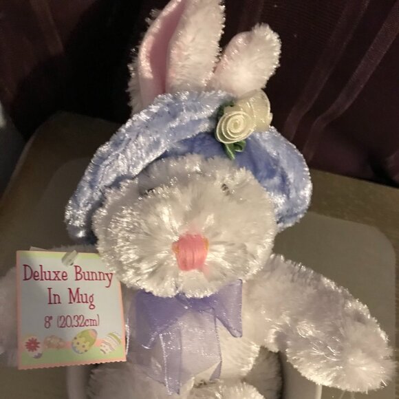 Dan Dee Collector's Choice white and pink stuffed bunny in 16 oz ceramic mug. - Picture 4 of 15